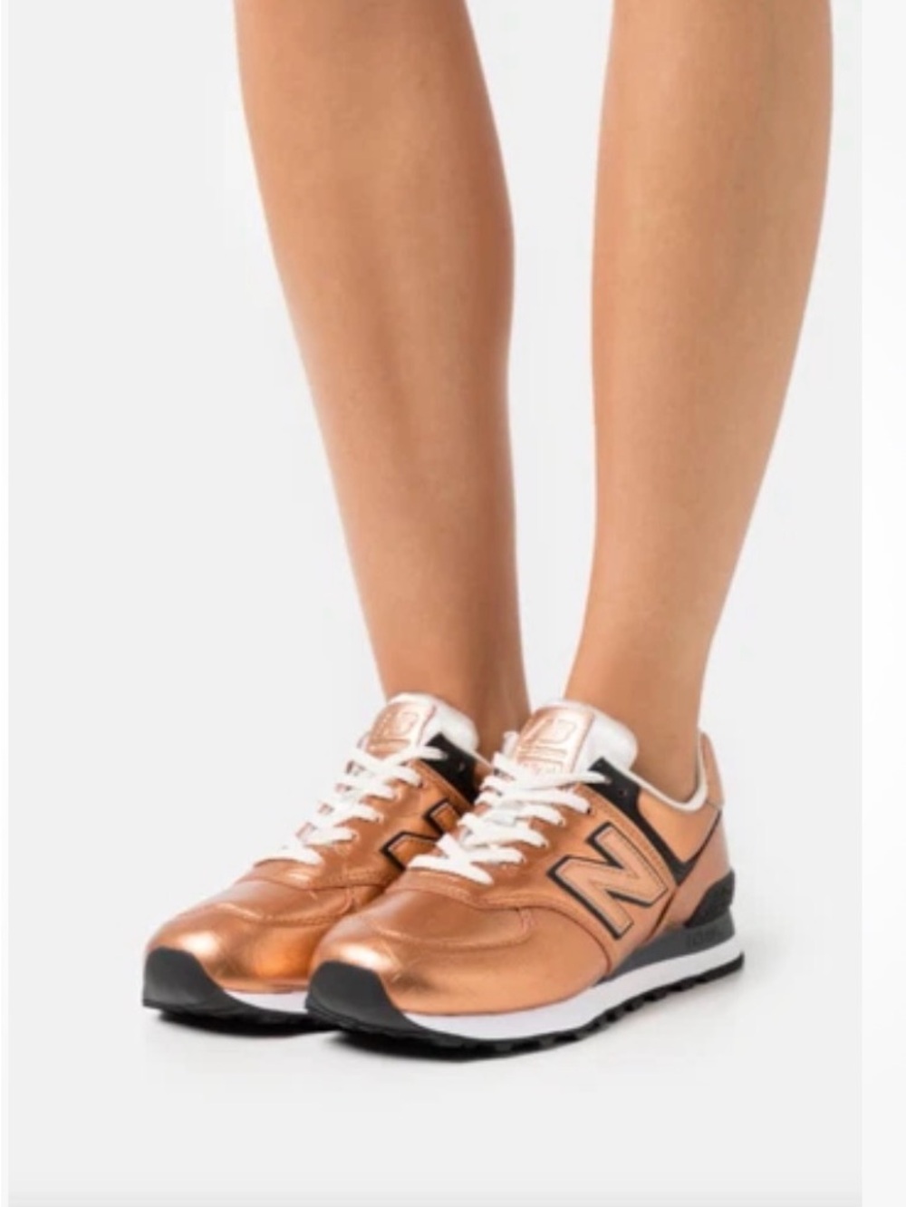 New Balance 574  Women's Metallic Gold, White & Black Lace-Up Sneakers